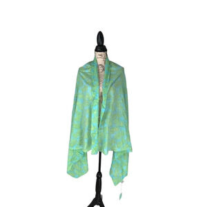West Indies Pashmina Sarong Wrap Scarf Green & Blue Pineapple Print 100% Cotton